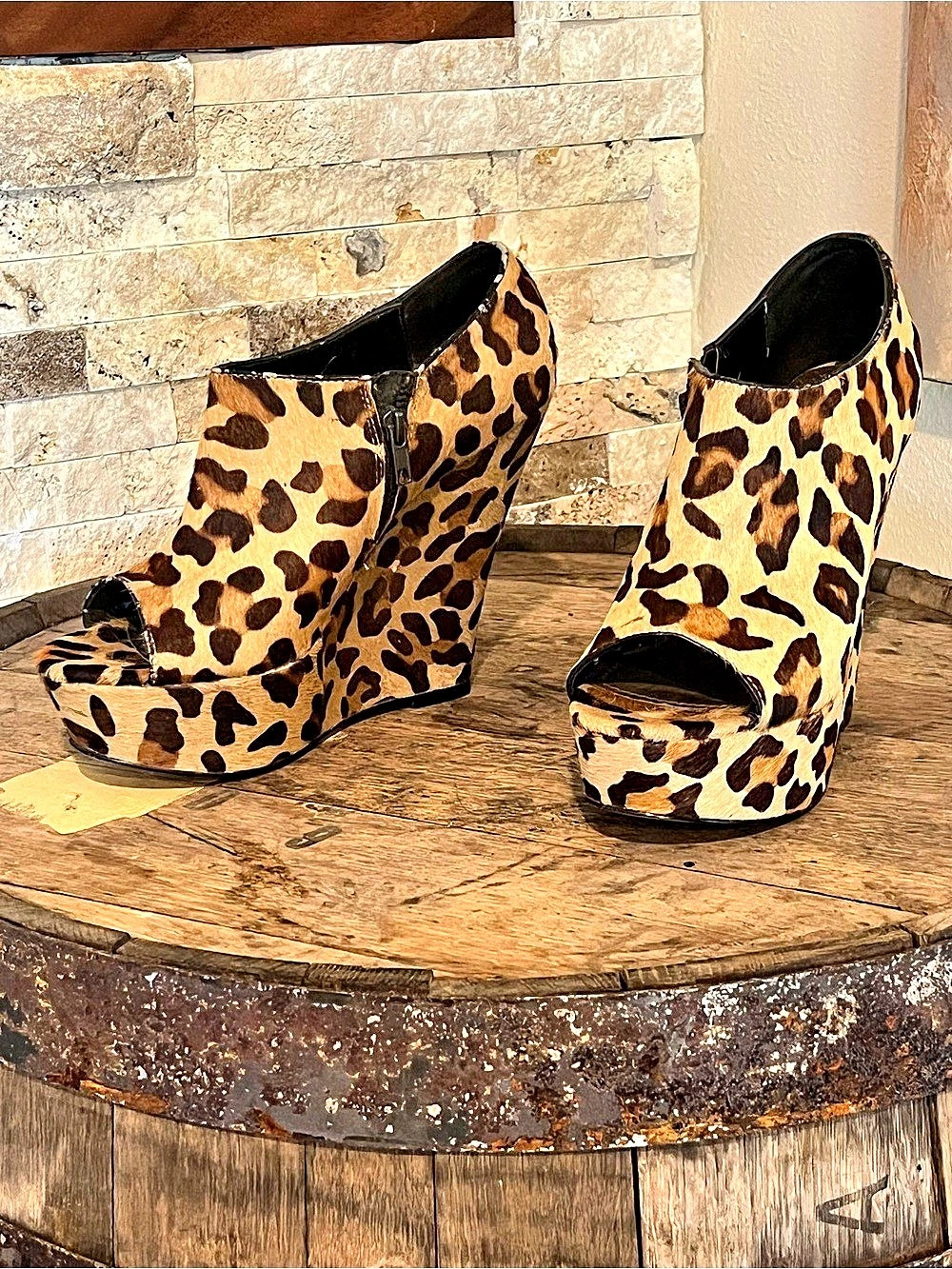 Steve Madden Leopard Print Platform Wedge Heels in Brown & Black